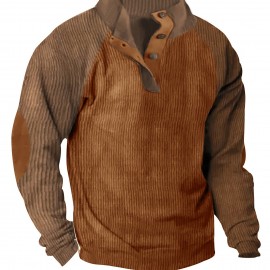 Men's Color Block Half Button Up Stand Collar Sweatshirt For Men Retro Corduroy Sweatshirts For Winter Fall Long Sleeve Tops Men's Color Block Half Button Up Stand Collar Sweatshirt For Men Retro Corduroy Sweatshirts For Winter Fall Long Sleeve Tops