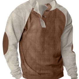 Men's Color Block Half Button Up Stand Collar Sweatshirt For Men Retro Corduroy Sweatshirts For Winter Fall Long Sleeve Tops Men's Color Block Half Button Up Stand Collar Sweatshirt For Men Retro Corduroy Sweatshirts For Winter Fall Long Sleeve Tops
