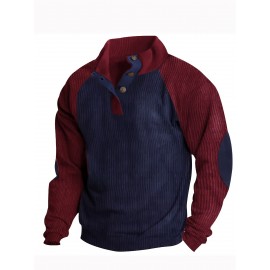 Men's Color Block Half Button Up Stand Collar Sweatshirt For Men Retro Corduroy Sweatshirts For Winter Fall Long Sleeve Tops Men's Color Block Half Button Up Stand Collar Sweatshirt For Men Retro Corduroy Sweatshirts For Winter Fall Long Sleeve Tops