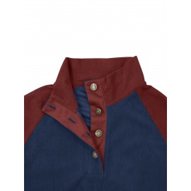 Men's Color Block Half Button Up Stand Collar Sweatshirt For Men Retro Corduroy Sweatshirts For Winter Fall Long Sleeve Tops Men's Color Block Half Button Up Stand Collar Sweatshirt For Men Retro Corduroy Sweatshirts For Winter Fall Long Sleeve Tops