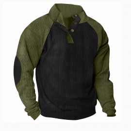Men's Color Block Half Button Up Stand Collar Sweatshirt For Men Retro Corduroy Sweatshirts For Winter Fall Long Sleeve Tops Men's Color Block Half Button Up Stand Collar Sweatshirt For Men Retro Corduroy Sweatshirts For Winter Fall Long Sleeve Tops