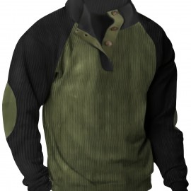 Men's Color Block Half Button Up Stand Collar Sweatshirt For Men Retro Corduroy Sweatshirts For Winter Fall Long Sleeve Tops Men's Color Block Half Button Up Stand Collar Sweatshirt For Men Retro Corduroy Sweatshirts For Winter Fall Long Sleeve Tops