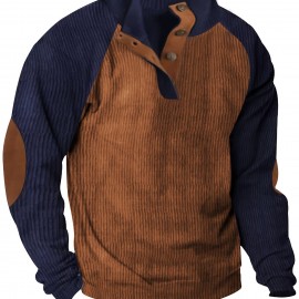 Men's Color Block Half Button Up Stand Collar Sweatshirt For Men Retro Corduroy Sweatshirts For Winter Fall Long Sleeve Tops Men's Color Block Half Button Up Stand Collar Sweatshirt For Men Retro Corduroy Sweatshirts For Winter Fall Long Sleeve Tops