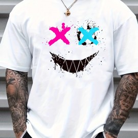Big Smile Print, Men's Graphic Design Crew Neck Active T-shirt, Casual Comfy Tees Tshirts For Summer, Men's Clothing Tops For Daily Vacation Resorts Big Smile Print, Men's Graphic Design Crew Neck Active T-shirt, Casual Comfy Tees Tshirts For Summer, Men's Clothing Tops For Daily Vacation Resorts