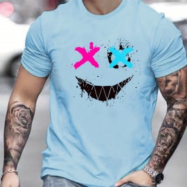 Big Smile Print, Men's Graphic Design Crew Neck Active T-shirt, Casual Comfy Tees Tshirts For Summer, Men's Clothing Tops For Daily Vacation Resorts Big Smile Print, Men's Graphic Design Crew Neck Active T-shirt, Casual Comfy Tees Tshirts For Summer, Men's Clothing Tops For Daily Vacation Resorts