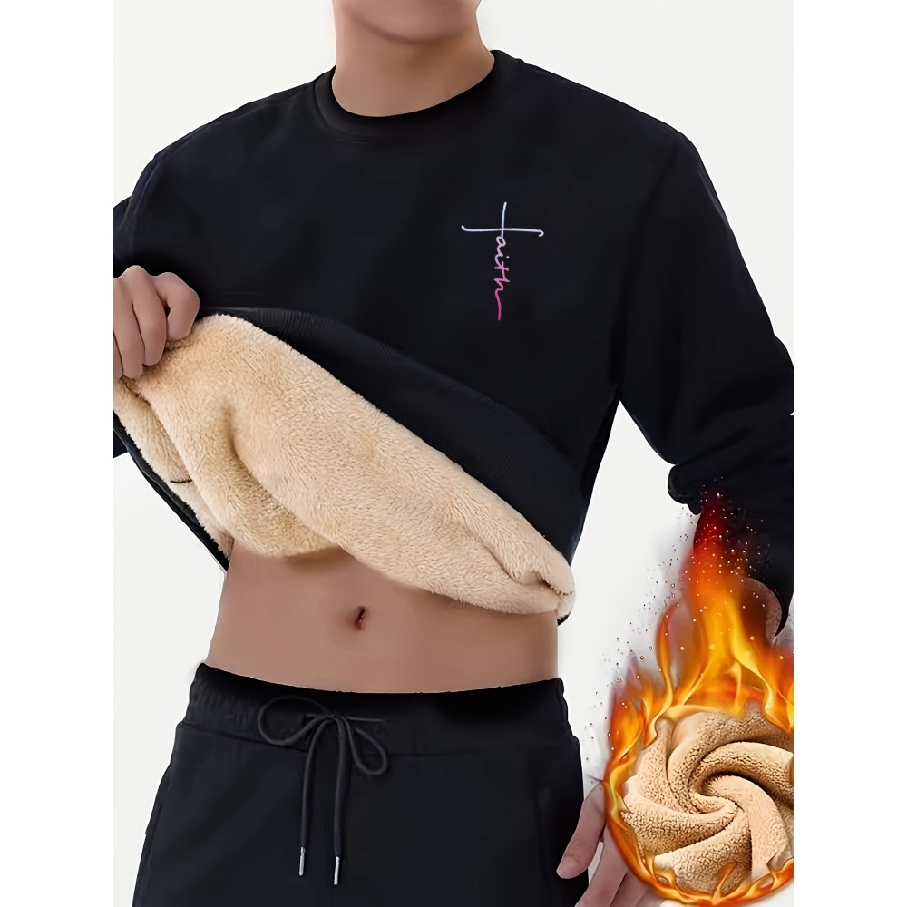 Cross Print Men's Crew Neck Sweatshirt Pullover For Men Fleece Sherpa Lined Sweatshirts For Winter Fall Long Sleeve Tops Cross Print Men's Crew Neck Sweatshirt Pullover For Men Fleece Sherpa Lined Sweatshirts For Winter Fall Long Sleeve Tops
