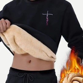 Cross Print Men's Crew Neck Sweatshirt Pullover For Men Fleece Sherpa Lined Sweatshirts For Winter Fall Long Sleeve Tops Cross Print Men's Crew Neck Sweatshirt Pullover For Men Fleece Sherpa Lined Sweatshirts For Winter Fall Long Sleeve Tops