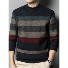 All Match Knitted Sweater, Men's Casual Solid Warm High Stretch Crew Neck Pullover Sweater For Fall Winter All Match Knitted Sweater, Men's Casual Solid Warm High Stretch Crew Neck Pullover Sweater For Fall Winter