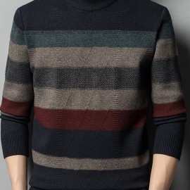 All Match Knitted Sweater, Men's Casual Solid Warm High Stretch Crew Neck Pullover Sweater For Fall Winter All Match Knitted Sweater, Men's Casual Solid Warm High Stretch Crew Neck Pullover Sweater For Fall Winter