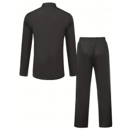 Cotton Boho Style Pattern Embroidery Men's 2 Pieces Outfits, Long Sleeve Lace Up Shirt And Drawstring Solid Trousers Set Cotton Boho Style Pattern Embroidery Men's 2 Pieces Outfits, Long Sleeve Lace Up Shirt And Drawstring Solid Trousers Set