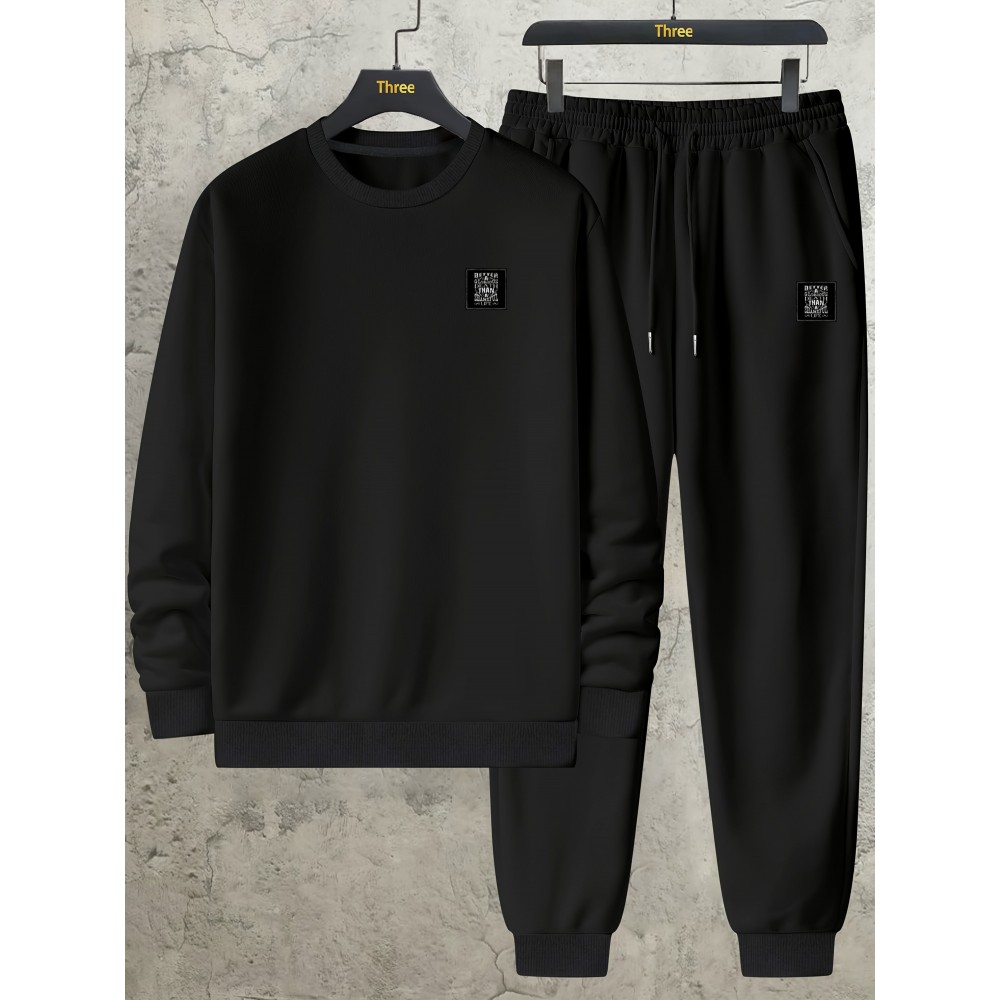 Sweatshirt And Pants Two-piece Set, Pattern Print Men's Long Sleeve Round Neck Street Casual Sports And Fashionable Sweatshirt, Elastic Drawstring Trousers, For Outdoor Sports,For Autumn And Winter Sweatshirt And Pants Two-piece Set, Pattern Print Men's Long Sleeve Round Neck Street Casual Sports And Fashionable Sweatshirt, Elastic Drawstring Trousers, For Outdoor Sports,For Autumn And Winter