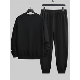 Sweatshirt And Pants Two-piece Set, Pattern Print Men's Long Sleeve Round Neck Street Casual Sports And Fashionable Sweatshirt, Elastic Drawstring Trousers, For Outdoor Sports,For Autumn And Winter Sweatshirt And Pants Two-piece Set, Pattern Print Men's Long Sleeve Round Neck Street Casual Sports And Fashionable Sweatshirt, Elastic Drawstring Trousers, For Outdoor Sports,For Autumn And Winter