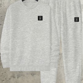 Sweatshirt And Pants Two-piece Set, Pattern Print Men's Long Sleeve Round Neck Street Casual Sports And Fashionable Sweatshirt, Elastic Drawstring Trousers, For Outdoor Sports,For Autumn And Winter Sweatshirt And Pants Two-piece Set, Pattern Print Men's Long Sleeve Round Neck Street Casual Sports And Fashionable Sweatshirt, Elastic Drawstring Trousers, For Outdoor Sports,For Autumn And Winter