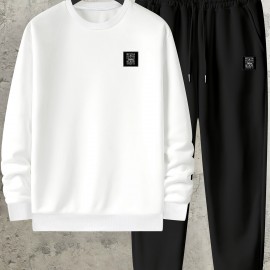 Sweatshirt And Pants Two-piece Set, Pattern Print Men's Long Sleeve Round Neck Street Casual Sports And Fashionable Sweatshirt, Elastic Drawstring Trousers, For Outdoor Sports,For Autumn And Winter Sweatshirt And Pants Two-piece Set, Pattern Print Men's Long Sleeve Round Neck Street Casual Sports And Fashionable Sweatshirt, Elastic Drawstring Trousers, For Outdoor Sports,For Autumn And Winter