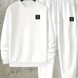 Sweatshirt And Pants Two-piece Set, Pattern Print Men's Long Sleeve Round Neck Street Casual Sports And Fashionable Sweatshirt, Elastic Drawstring Trousers, For Outdoor Sports,For Autumn And Winter Sweatshirt And Pants Two-piece Set, Pattern Print Men's Long Sleeve Round Neck Street Casual Sports And Fashionable Sweatshirt, Elastic Drawstring Trousers, For Outdoor Sports,For Autumn And Winter