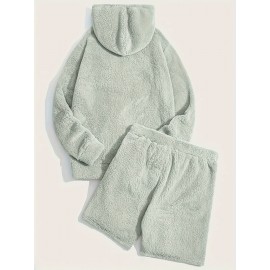 Men's Fluffy 2Pcs Outfits, Casual Hoodies Long Sleeve Pullover Hooded Sweatshirt Snuddie And Sweatpants Shorts Set For Spring Fall, Men's Clothing Men's Fluffy 2Pcs Outfits, Casual Hoodies Long Sleeve Pullover Hooded Sweatshirt Snuddie And Sweatpants Shorts Set For Spring Fall, Men's Clothing