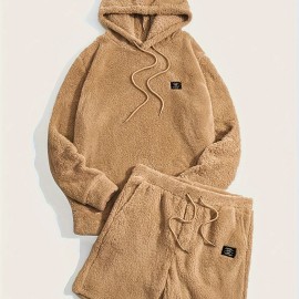 Men's Fluffy 2Pcs Outfits, Casual Hoodies Long Sleeve Pullover Hooded Sweatshirt Snuddie And Sweatpants Shorts Set For Spring Fall, Men's Clothing Men's Fluffy 2Pcs Outfits, Casual Hoodies Long Sleeve Pullover Hooded Sweatshirt Snuddie And Sweatpants Shorts Set For Spring Fall, Men's Clothing
