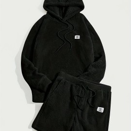 Men's Fluffy 2Pcs Outfits, Casual Hoodies Long Sleeve Pullover Hooded Sweatshirt Snuddie And Sweatpants Shorts Set For Spring Fall, Men's Clothing Men's Fluffy 2Pcs Outfits, Casual Hoodies Long Sleeve Pullover Hooded Sweatshirt Snuddie And Sweatpants Shorts Set For Spring Fall, Men's Clothing