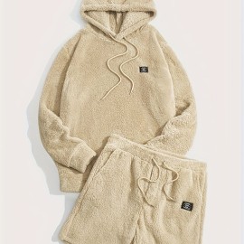 Men's Fluffy 2Pcs Outfits, Casual Hoodies Long Sleeve Pullover Hooded Sweatshirt Snuddie And Sweatpants Shorts Set For Spring Fall, Men's Clothing Men's Fluffy 2Pcs Outfits, Casual Hoodies Long Sleeve Pullover Hooded Sweatshirt Snuddie And Sweatpants Shorts Set For Spring Fall, Men's Clothing