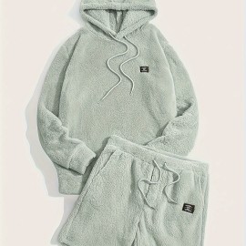 Men's Fluffy 2Pcs Outfits, Casual Hoodies Long Sleeve Pullover Hooded Sweatshirt Snuddie And Sweatpants Shorts Set For Spring Fall, Men's Clothing Men's Fluffy 2Pcs Outfits, Casual Hoodies Long Sleeve Pullover Hooded Sweatshirt Snuddie And Sweatpants Shorts Set For Spring Fall, Men's Clothing