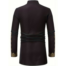 Men's Traditional Long Sleeve Casual African Lightweight Long Shirt, Cheongsam Collar Style Men's Traditional Long Sleeve Casual African Lightweight Long Shirt, Cheongsam Collar Style