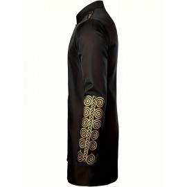 Men's Traditional Long Sleeve Casual African Lightweight Long Shirt, Cheongsam Collar Style Men's Traditional Long Sleeve Casual African Lightweight Long Shirt, Cheongsam Collar Style