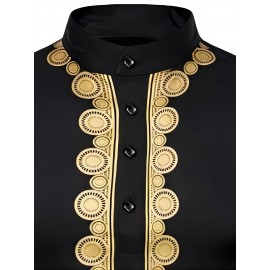 Men's Traditional Long Sleeve Casual African Lightweight Long Shirt, Cheongsam Collar Style Men's Traditional Long Sleeve Casual African Lightweight Long Shirt, Cheongsam Collar Style