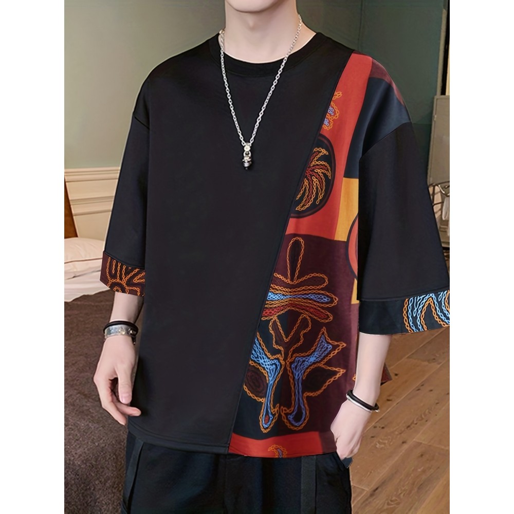 Men's Loose Vintage Ethnic Pattern Floral Printed Crew Neck T-shirt Casual Tee 3/4 Sleeve Summer Beach Tops Chinese Vintage Streetwear Men's Loose Vintage Ethnic Pattern Floral Printed Crew Neck T-shirt Casual Tee 3/4 Sleeve Summer Beach Tops Chinese Vintage Streetwear
