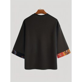 Men's Loose Vintage Ethnic Pattern Floral Printed Crew Neck T-shirt Casual Tee 3/4 Sleeve Summer Beach Tops Chinese Vintage Streetwear Men's Loose Vintage Ethnic Pattern Floral Printed Crew Neck T-shirt Casual Tee 3/4 Sleeve Summer Beach Tops Chinese Vintage Streetwear