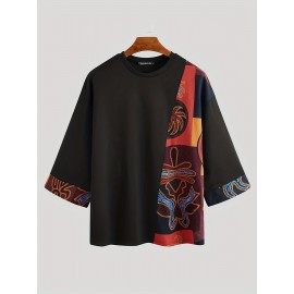 Men's Loose Vintage Ethnic Pattern Floral Printed Crew Neck T-shirt Casual Tee 3/4 Sleeve Summer Beach Tops Chinese Vintage Streetwear Men's Loose Vintage Ethnic Pattern Floral Printed Crew Neck T-shirt Casual Tee 3/4 Sleeve Summer Beach Tops Chinese Vintage Streetwear