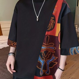 Men's Loose Vintage Ethnic Pattern Floral Printed Crew Neck T-shirt Casual Tee 3/4 Sleeve Summer Beach Tops Chinese Vintage Streetwear Men's Loose Vintage Ethnic Pattern Floral Printed Crew Neck T-shirt Casual Tee 3/4 Sleeve Summer Beach Tops Chinese Vintage Streetwear