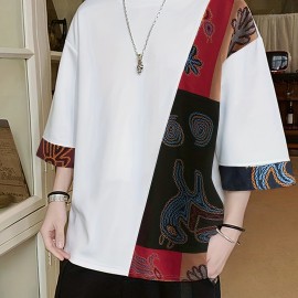 Men's Loose Vintage Ethnic Pattern Floral Printed Crew Neck T-shirt Casual Tee 3/4 Sleeve Summer Beach Tops Chinese Vintage Streetwear Men's Loose Vintage Ethnic Pattern Floral Printed Crew Neck T-shirt Casual Tee 3/4 Sleeve Summer Beach Tops Chinese Vintage Streetwear