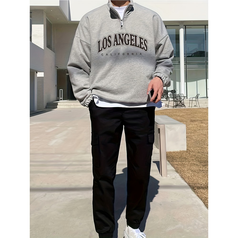 Men's Fashion Trendy Letter Print Lapel Collar Long Sleeve Casual Sports Sweatshirt,Suitable For Outdoor Sports Men's Fashion Trendy Letter Print Lapel Collar Long Sleeve Casual Sports Sweatshirt,Suitable For Outdoor Sports