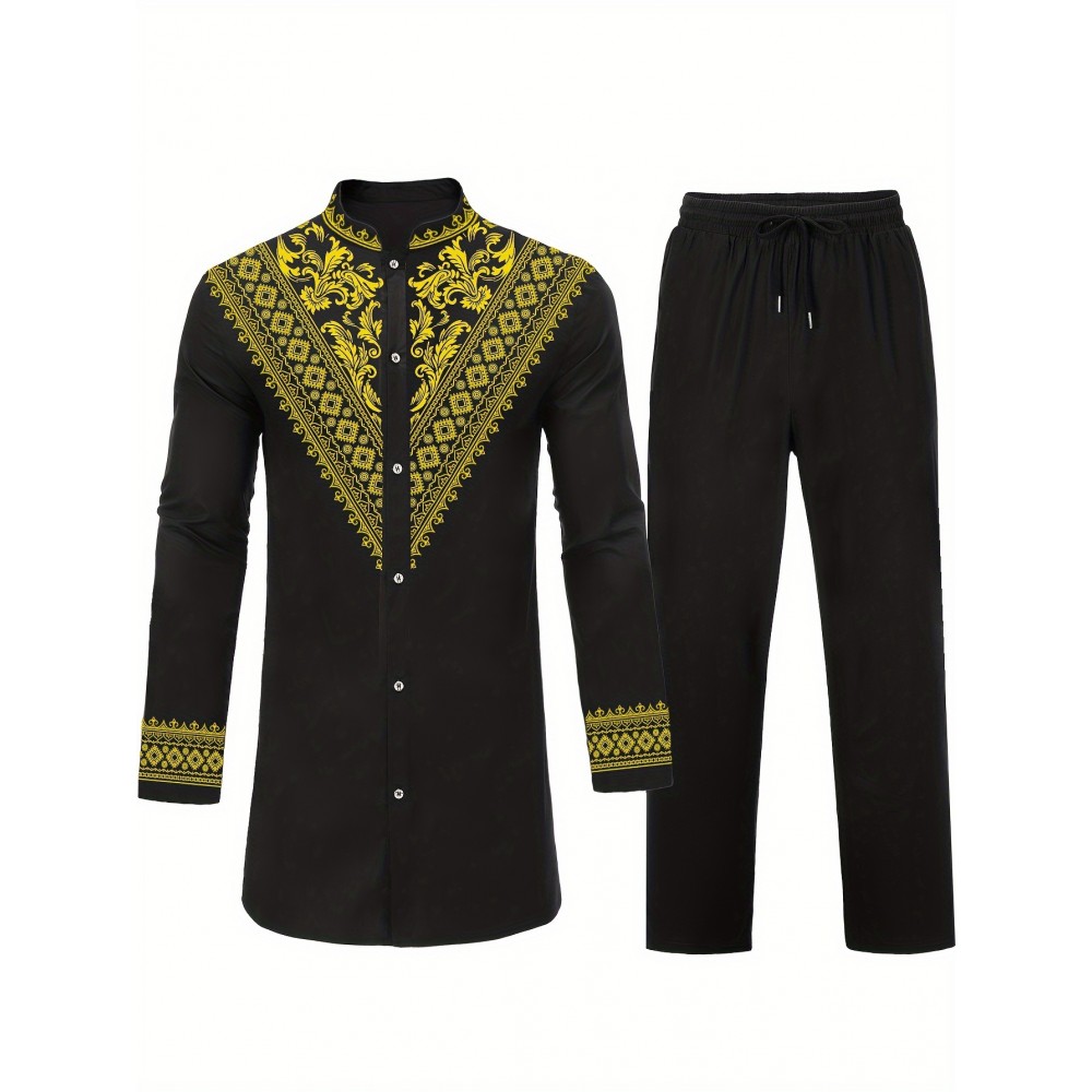 Men's African Dashiki Shirt Metallic Floral Printed Slim Fit Long Sleeve Hoodies Shirts Men's African Dashiki Shirt Metallic Floral Printed Slim Fit Long Sleeve Hoodies Shirts