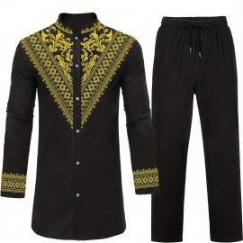 Men's African Dashiki Shirt Metallic Floral Printed Slim Fit Long Sleeve Hoodies Shirts Men's African Dashiki Shirt Metallic Floral Printed Slim Fit Long Sleeve Hoodies Shirts