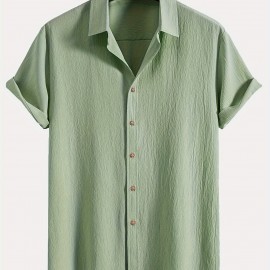 Men's Shirt Top, Solid Color Lapel Short Sleeve Closure Summer Male Casual Button Up Shirt For Daily Business Formal Shirts For Men Men's Shirt Top, Solid Color Lapel Short Sleeve Closure Summer Male Casual Button Up Shirt For Daily Business Formal Shirts For Men