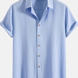 Men's Shirt Top, Solid Color Lapel Short Sleeve Closure Summer Male Casual Button Up Shirt For Daily Business Formal Shirts For Men Men's Shirt Top, Solid Color Lapel Short Sleeve Closure Summer Male Casual Button Up Shirt For Daily Business Formal Shirts For Men