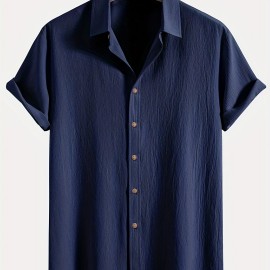 Men's Shirt Top, Solid Color Lapel Short Sleeve Closure Summer Male Casual Button Up Shirt For Daily Business Formal Shirts For Men Men's Shirt Top, Solid Color Lapel Short Sleeve Closure Summer Male Casual Button Up Shirt For Daily Business Formal Shirts For Men