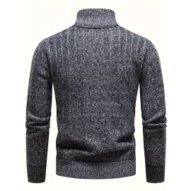 Turtle Neck With Zipper Knitted Texture Sweater, Men's Casual Warm Solid Color Mid Stretch Pullover Sweater For Fall Winter Turtle Neck With Zipper Knitted Texture Sweater, Men's Casual Warm Solid Color Mid Stretch Pullover Sweater For Fall Winter