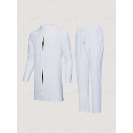 Men's Outfit Set, Crew Neck Long Sleeve Robe And Drawstring Trousers, 2 In 1 Set For Cultural Activities In African Men's Outfit Set, Crew Neck Long Sleeve Robe And Drawstring Trousers, 2 In 1 Set For Cultural Activities In African