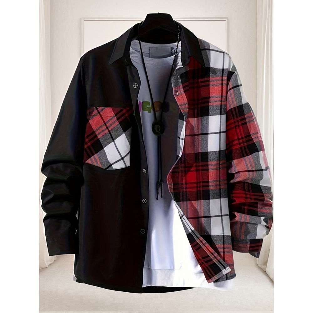 Plaid Pattern Men's Casual Thin Long Sleeve Color Block Button Up Shirt With Chest Pocket, Male Clothes For Summer Spring And Fall Plaid Pattern Men's Casual Thin Long Sleeve Color Block Button Up Shirt With Chest Pocket, Male Clothes For Summer Spring And Fall