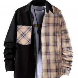 Plaid Pattern Men's Casual Thin Long Sleeve Color Block Button Up Shirt With Chest Pocket, Male Clothes For Summer Spring And Fall Plaid Pattern Men's Casual Thin Long Sleeve Color Block Button Up Shirt With Chest Pocket, Male Clothes For Summer Spring And Fall
