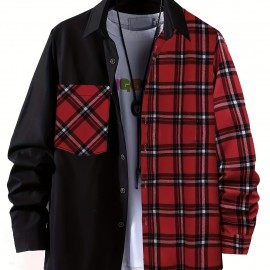 Plaid Pattern Men's Casual Thin Long Sleeve Color Block Button Up Shirt With Chest Pocket, Male Clothes For Summer Spring And Fall Plaid Pattern Men's Casual Thin Long Sleeve Color Block Button Up Shirt With Chest Pocket, Male Clothes For Summer Spring And Fall