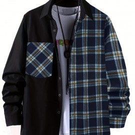 Plaid Pattern Men's Casual Thin Long Sleeve Color Block Button Up Shirt With Chest Pocket, Male Clothes For Summer Spring And Fall Plaid Pattern Men's Casual Thin Long Sleeve Color Block Button Up Shirt With Chest Pocket, Male Clothes For Summer Spring And Fall