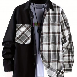 Plaid Pattern Men's Casual Thin Long Sleeve Color Block Button Up Shirt With Chest Pocket, Male Clothes For Summer Spring And Fall Plaid Pattern Men's Casual Thin Long Sleeve Color Block Button Up Shirt With Chest Pocket, Male Clothes For Summer Spring And Fall