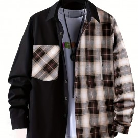 Plaid Pattern Men's Casual Thin Long Sleeve Color Block Button Up Shirt With Chest Pocket, Male Clothes For Summer Spring And Fall Plaid Pattern Men's Casual Thin Long Sleeve Color Block Button Up Shirt With Chest Pocket, Male Clothes For Summer Spring And Fall