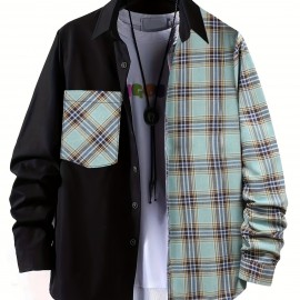 Plaid Pattern Men's Casual Thin Long Sleeve Color Block Button Up Shirt With Chest Pocket, Male Clothes For Summer Spring And Fall Plaid Pattern Men's Casual Thin Long Sleeve Color Block Button Up Shirt With Chest Pocket, Male Clothes For Summer Spring And Fall
