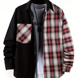 Plaid Pattern Men's Casual Thin Long Sleeve Color Block Button Up Shirt With Chest Pocket, Male Clothes For Summer Spring And Fall Plaid Pattern Men's Casual Thin Long Sleeve Color Block Button Up Shirt With Chest Pocket, Male Clothes For Summer Spring And Fall