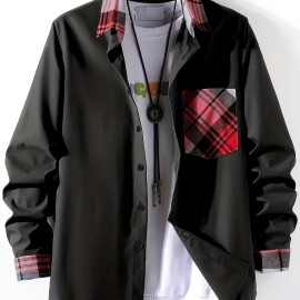 Plaid Pattern Men's Casual Thin Long Sleeve Color Block Button Up Shirt With Chest Pocket, Male Clothes For Summer Spring And Fall Plaid Pattern Men's Casual Thin Long Sleeve Color Block Button Up Shirt With Chest Pocket, Male Clothes For Summer Spring And Fall