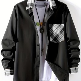 Plaid Pattern Men's Casual Thin Long Sleeve Color Block Button Up Shirt With Chest Pocket, Male Clothes For Summer Spring And Fall Plaid Pattern Men's Casual Thin Long Sleeve Color Block Button Up Shirt With Chest Pocket, Male Clothes For Summer Spring And Fall